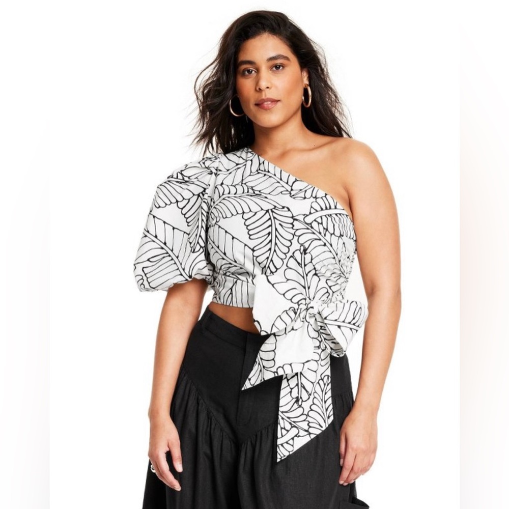 Fe Noel × Target Sketch Palm Leaf Print wrap Tie One shoulder leaf top